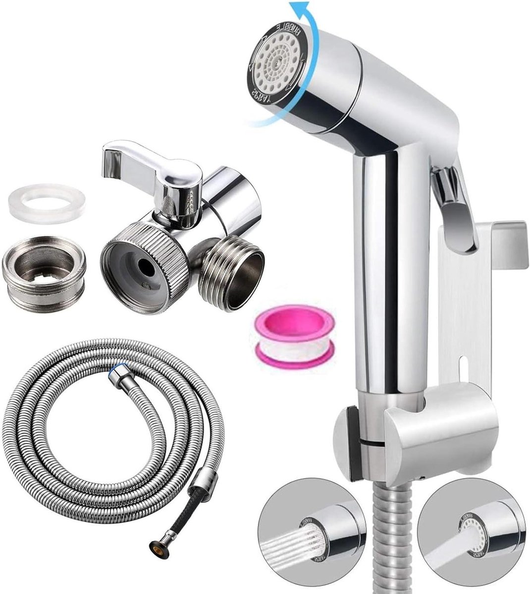 Allecta - Handdoucheset voor babyluierspray, ABS-kunststof, roestvrijstalen slanghaak, M22 x M24 kraandispenser.