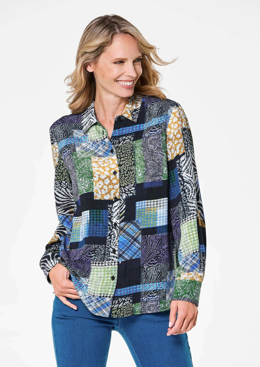 Goldner Overhemdblouse Patchworkblouse met all-over print
