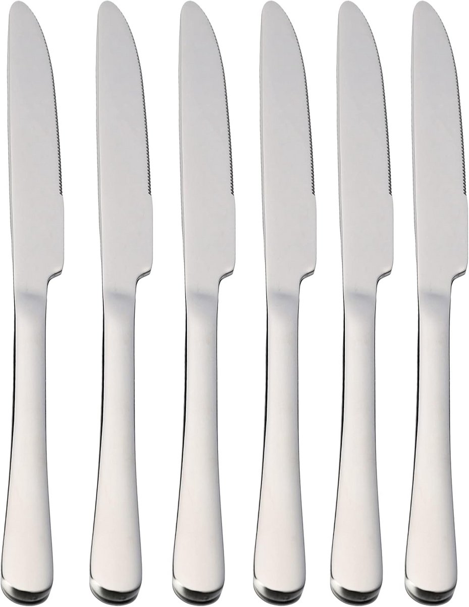 Set van 6 roestvrijstalen tafelmessen 22,5 x 2,05 cm
