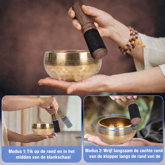 Grote Tibetaanse Klankschaal - Blauw - Klank schaal set uit Tibet - 11 cm - Inclusief Aanstrijkhout & Kussen - Meditatie, Yoga, Chakra - Klankschaalset - Singing bowl geschenkset met klopper van Merkloos — afbeelding 3