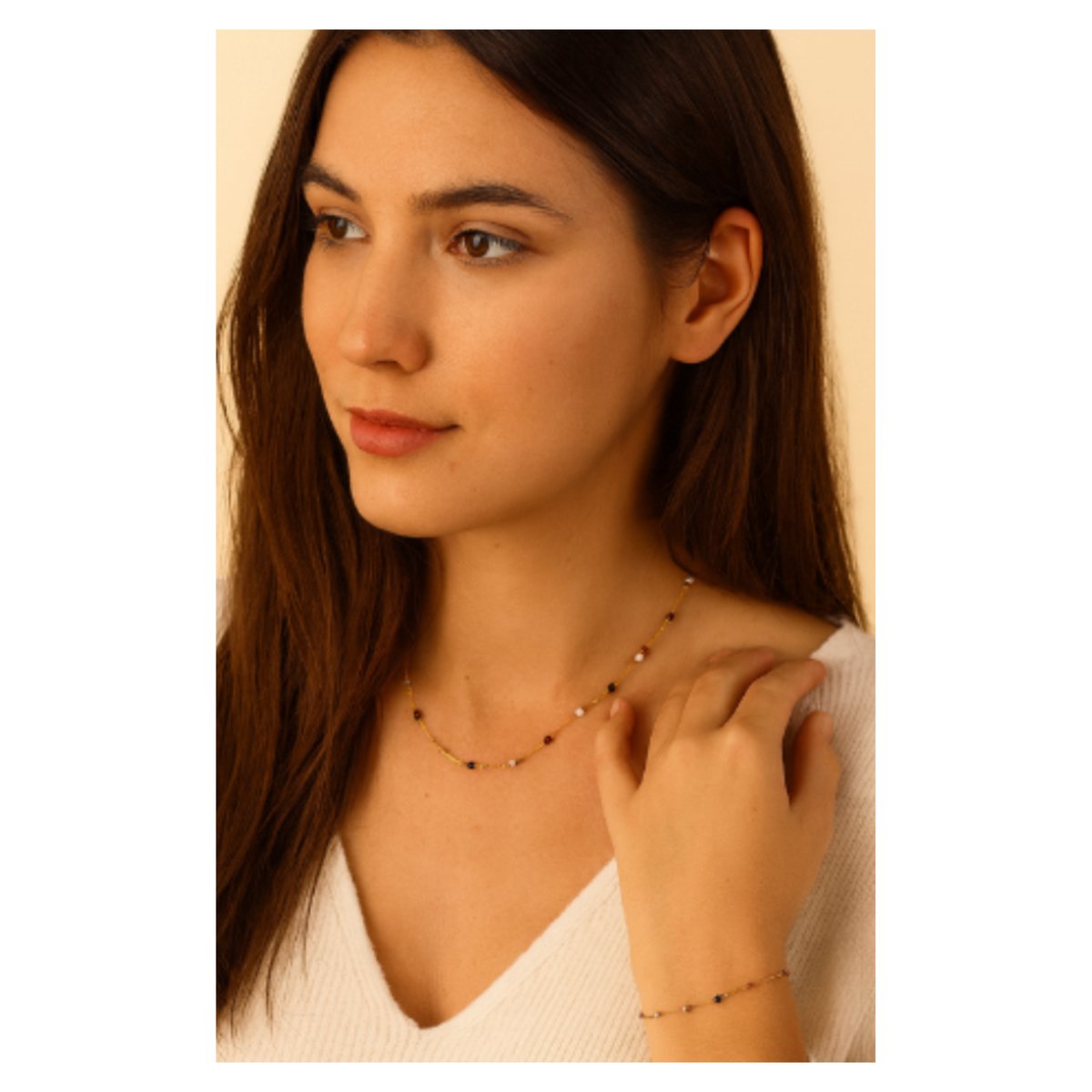 Goudkleurige - Ketting - Armband Set - Kleurrijke Edelstenen - Verstelbaar - Trendy & Duurzaam - Dames