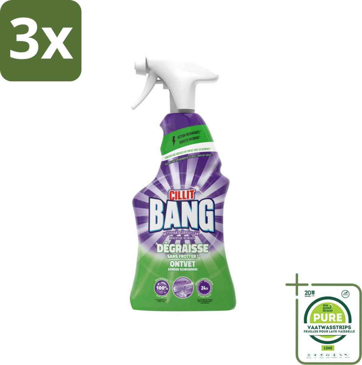 3 x Cillit Bang – Schoonmaakspray – Universal Ontvetter – 750 ml - Grootverpakking - Schoonmaak Spray Kalk - Reinigingsspray Ontvetter - Cillit Bang Power Cleaner - Reinigingsspray Badkamer - Reinigingsspray Tegels