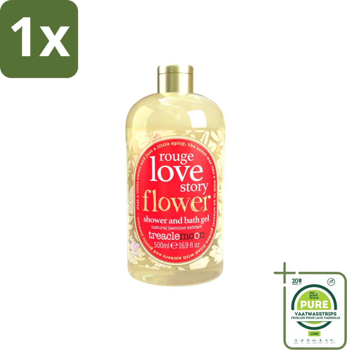 1 x Treaclemoon – Bad- & Douchegel – Rouge Love Story – 500 ml - Bad En Douchegel - Gember - Jasmijn - Amber - Frisheid