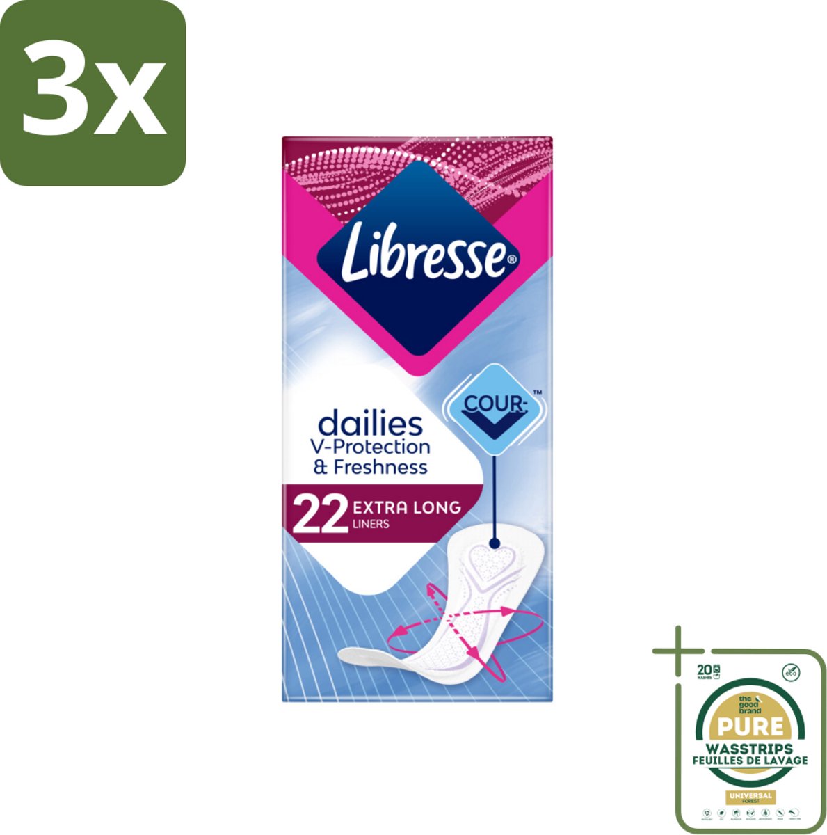 3 x Libresse – Inlegkruisjes – Extra Long – Langdurige bescherming – 22 Inlegkruisjes - Grootverpakking - Kabel - Kabels - Kabelsysteem - Kabelsysteem