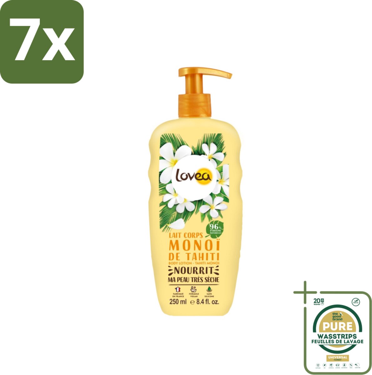 7 x Lovea – Bodylotion – Monoï de Tahiti – Voedend – 250 ml - Grootverpakking - Koffiezetapparaat