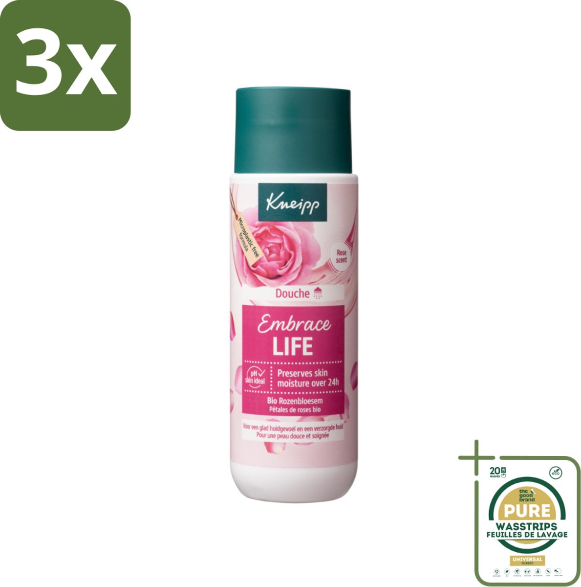 3 x Kneipp - Douchegel - Embrace Life - 200 ml - Grootverpakking - Douchegel Vrouwelijk - Roze Geur - Hydraterend - Huidverzorging - Rozenextract