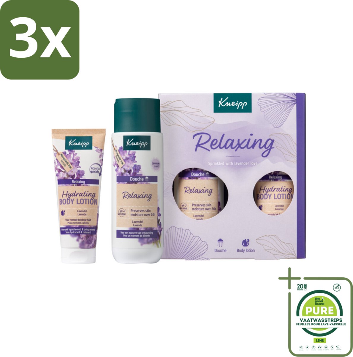 3 x Kneipp – Relaxing Moments – Geschenkset – Lavendel – Douchegel & Bodylotion - Grootverpakking - Ontspanning - Lavendel - Douchegel - Bodylotion - Cadeau