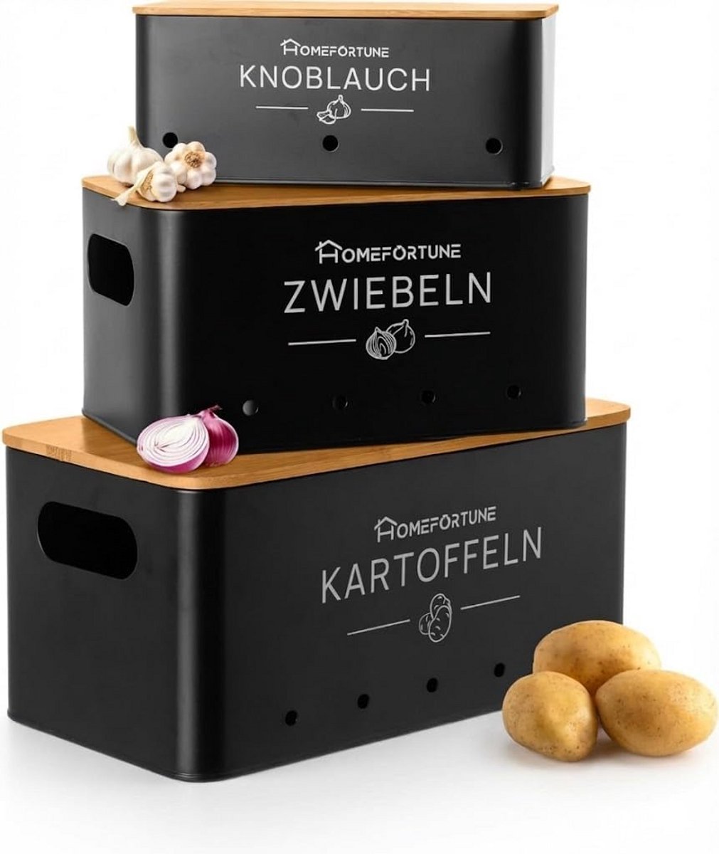 Aardappelopbergdoos 3-delige set - Keukenopslag voor Aardappelen, Uien en Knoflook