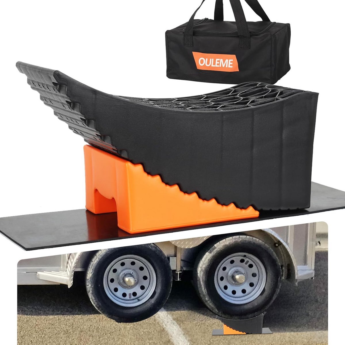 Verhoogd Bandenwisselplatform voor RV en Camper - Nivelleringsblokken tot 6 inch met Rubber Pad en Dubbele As