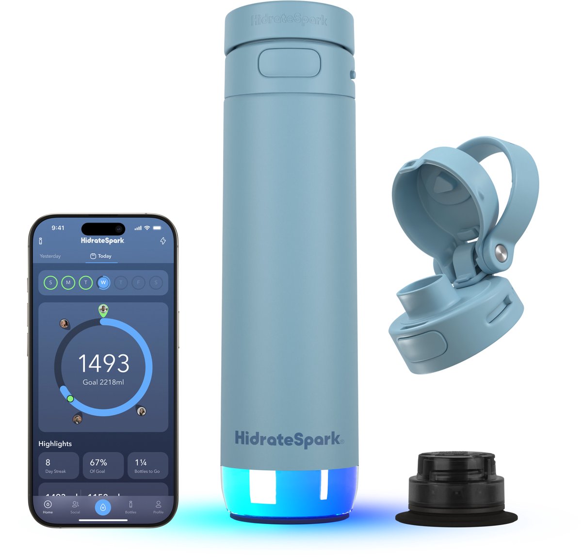 HidrateSpark PRO 2 - 620ml Bundel - Limited Edition Chug + Straw Lid - Retro Blauw