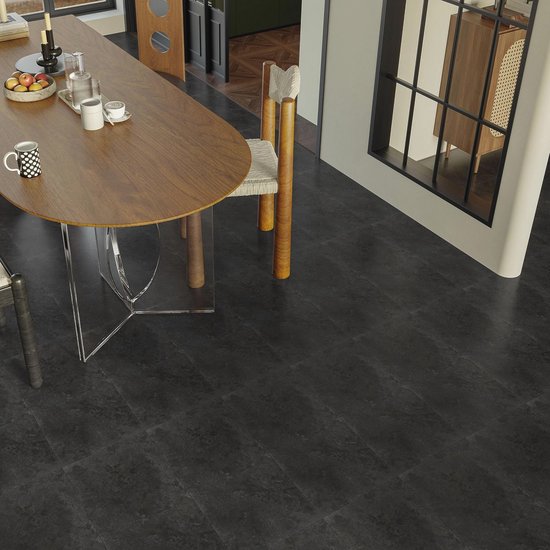 Zelfklevende PVC-vloerbedekking in betoneffect - Donkergrijs - 30 x 60 cm - Waterdicht en ideaal voor keuken, badkamer, woonkamer en slaapkamer - 12 stuks - 1,0 mm dik