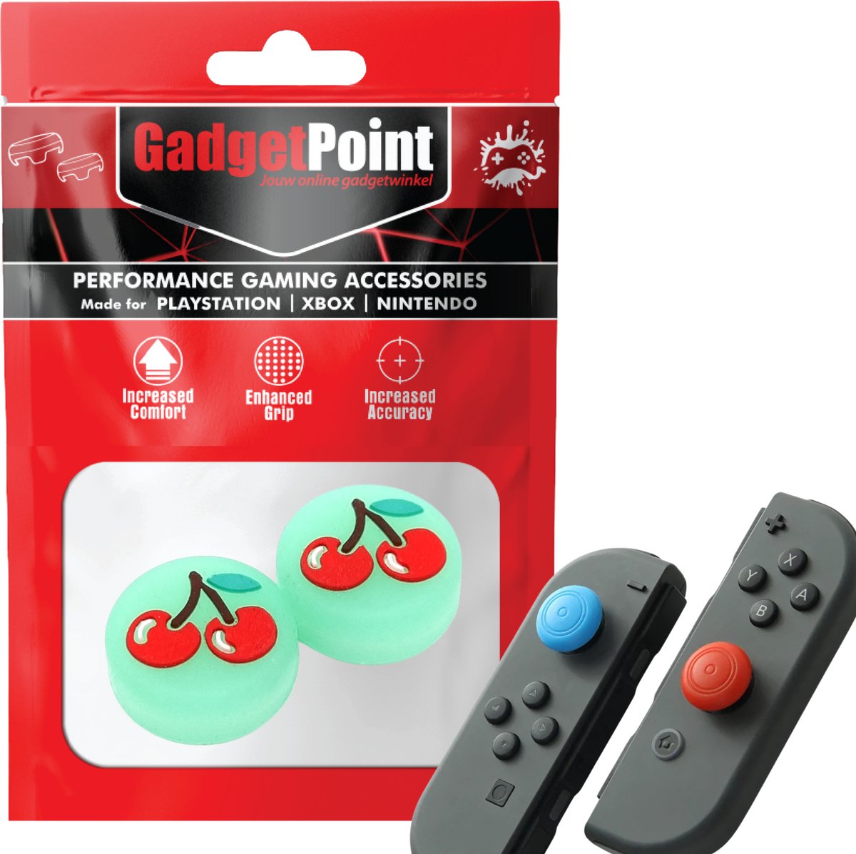 Gadgetpoint - Thumb Grips voor Nintendo Switch Joy-Con Controllers - Gaming Thumbgrips - Performance Anti-Slip Thumbsticks - Bescherming Accessoires - Fruit - Kers groen