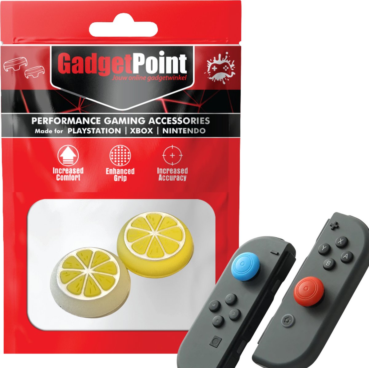 Gadgetpoint - Thumb Grips voor Nintendo Switch Joy-Con Controllers - Gaming Thumbgrips - Performance Anti-Slip Thumbsticks - Bescherming Accessoires - Fruit - Geel/Wit