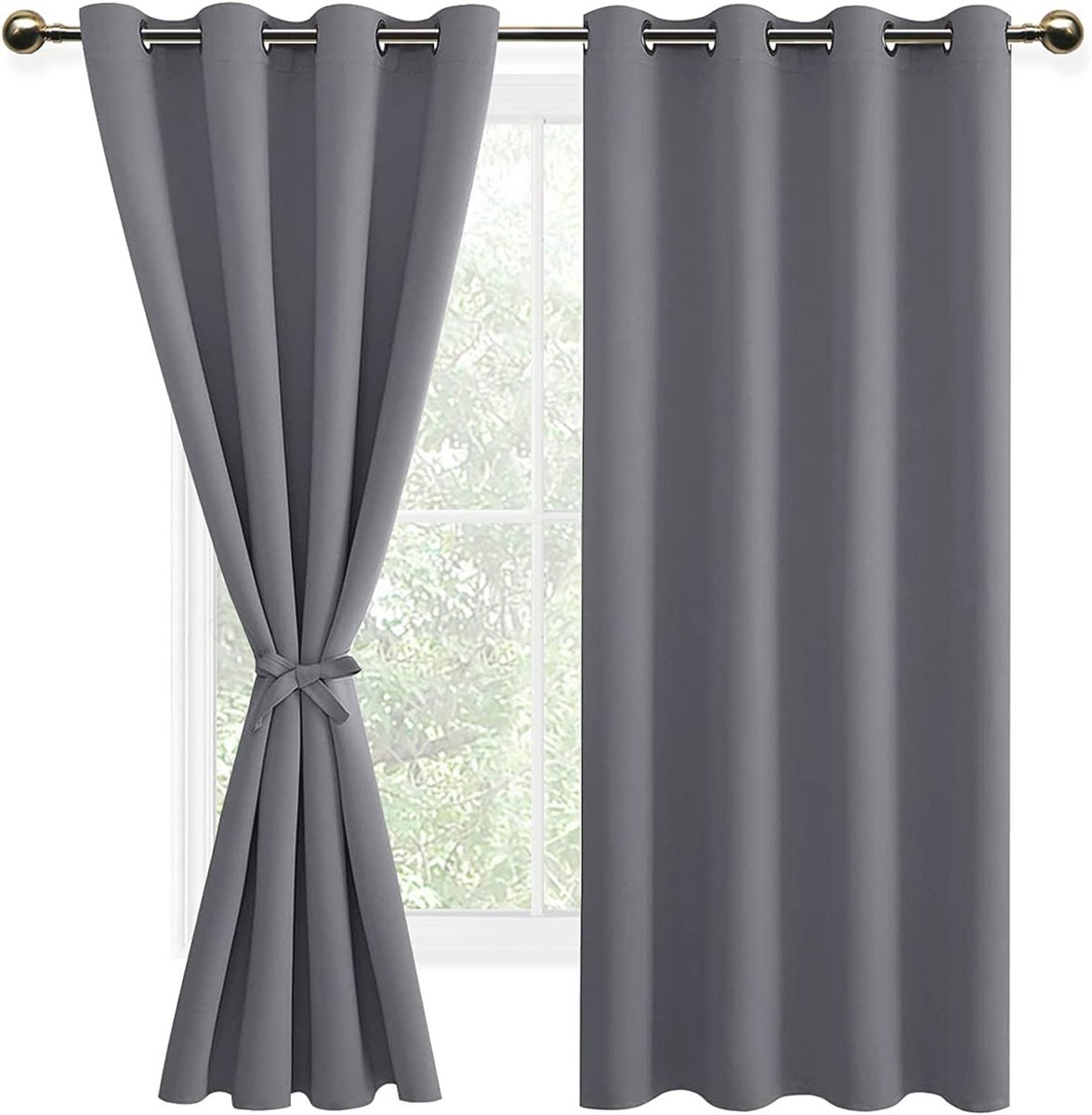 DWCN Set of 2 Blackout Curtains with Eyelets for Bedroom, Door Curtain Thermal Curtains with Eyelets, Kitchen W55x69 Inch (WxH), Grey