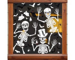 AMLOOPH Halloween-decoraties raamstickers, 10 vellen herbruikbare raamklampen - 3 grote skeletstickers + kleine vleermuisspin spookstickers ontwerp voor Halloween raamdecoraties binnenshuis