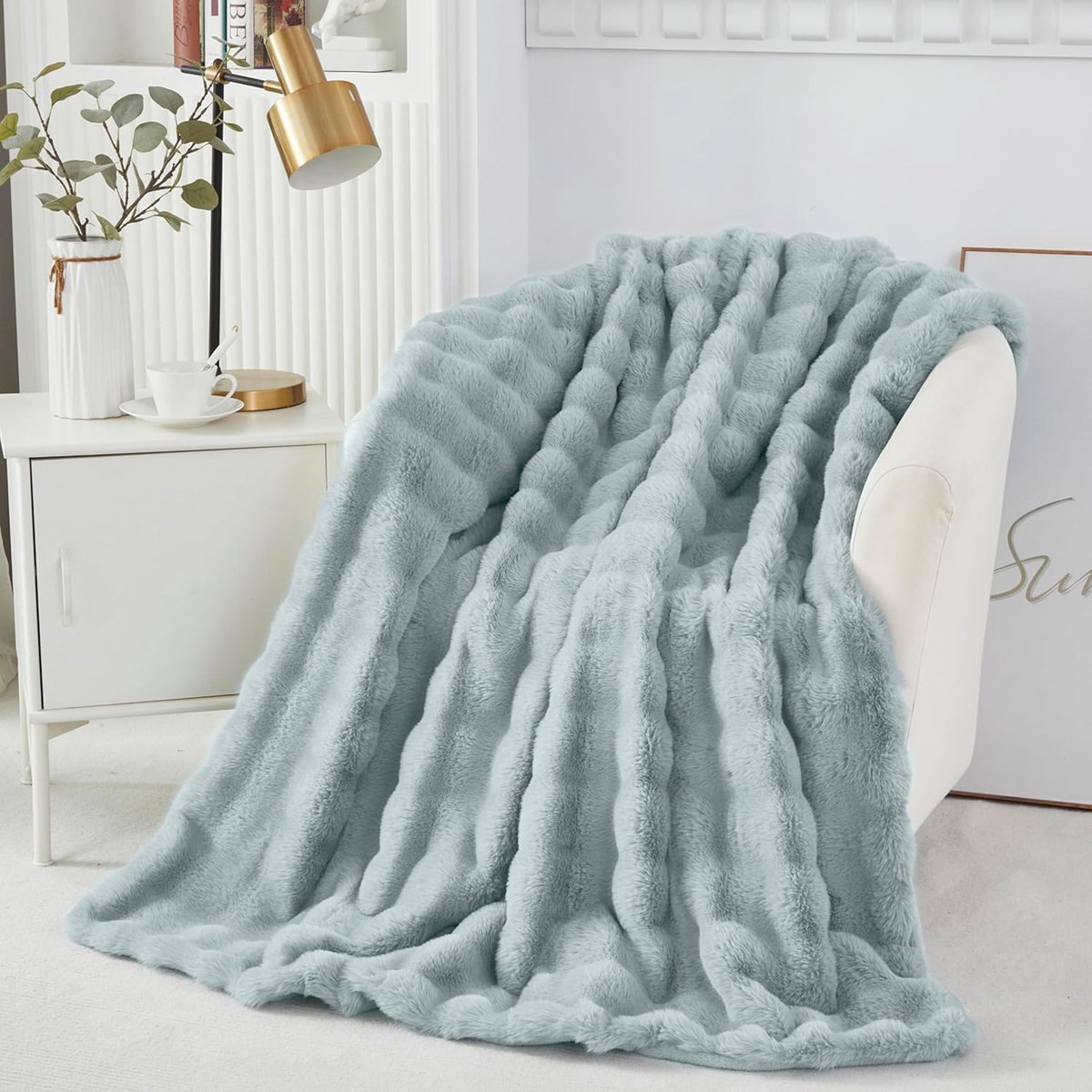 MUPOO Luxe Woondeken 130x160cm - Plaid Lichtgrijs - 750 g/m² - Warme Superzacht Dubbelzijdige Deken - Knuffeldeken - Dekentje voor Baby, Sofa, Bank, Bed, Slaapkamer, Kantoor, Woonkamer