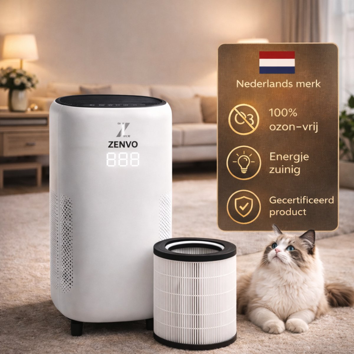 Zenvo Luchtreiniger- 360 m3/u - Werkt tegen huisstofmijt, hooikoorts, allergie, stof - Met HEPA 13 Filter - Air Purifier - Clean Air — afbeelding 7
