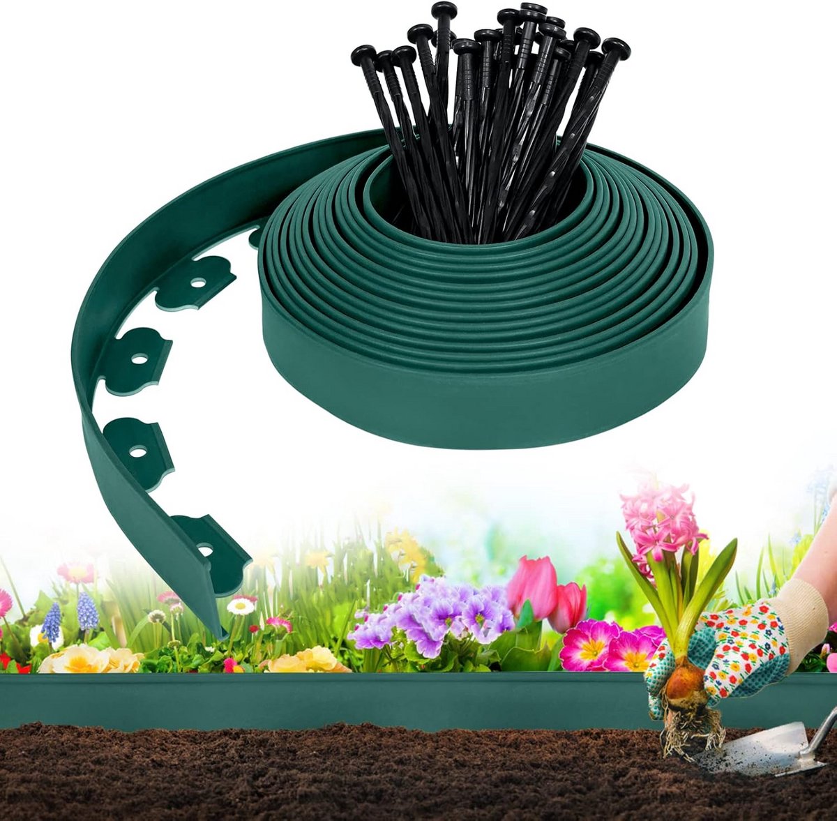 Flexibele kunststoffen gazonrand 20 m voor tuin en decoratie