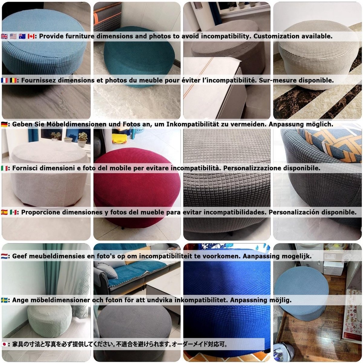 Stretch Hoes voor Voetenbankje - Jacquard Fluweel Beschermhoes voor Vierkant, Rechthoekig, Rond Poef