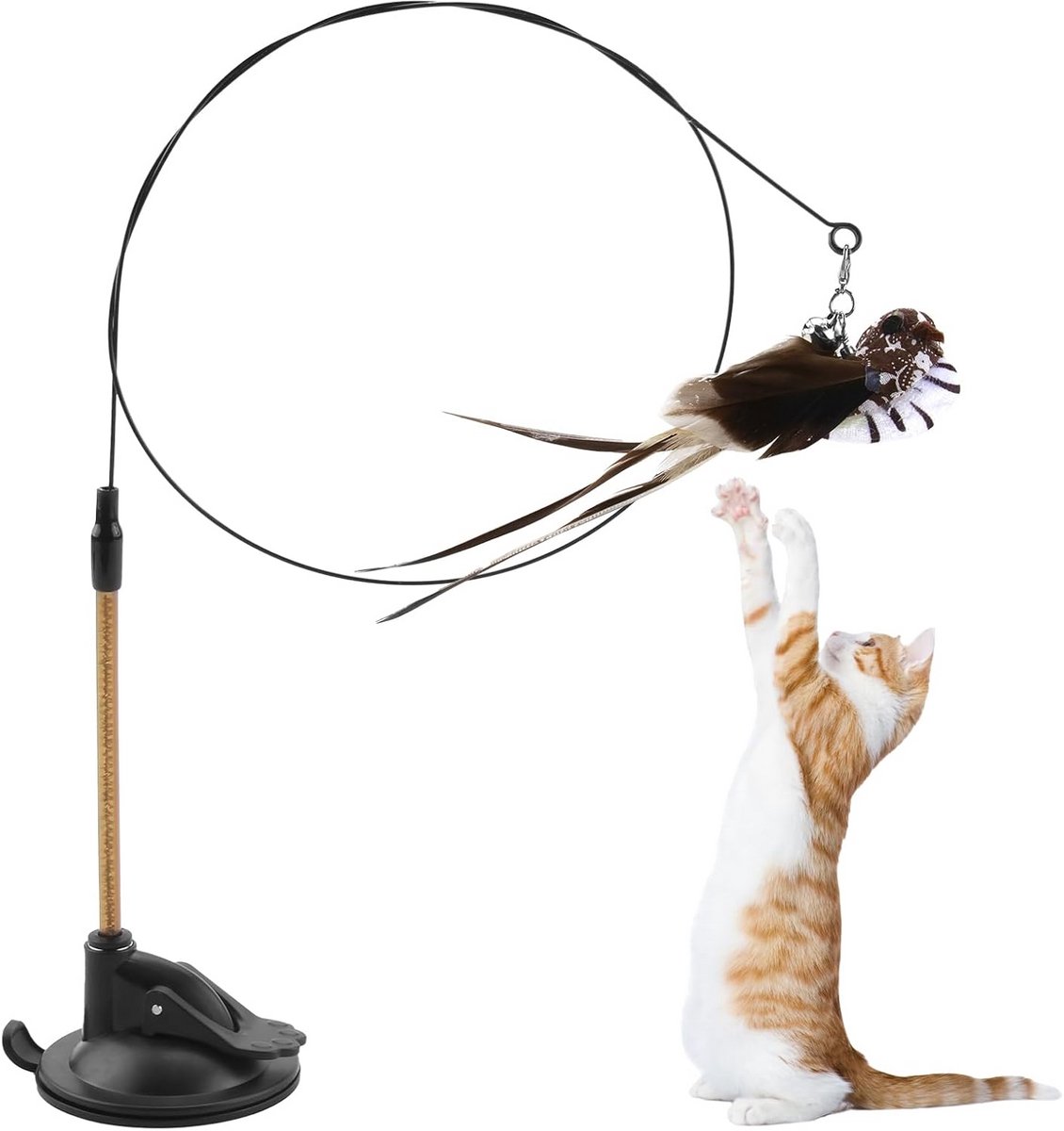 Kattenhengel met Zuignap en Veren - Stimuleert Jachtinstinct en Beweging