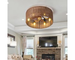 ENXING Vintage E12 Plafondventilator Met Lamp Omkeerbare Stomme Plafondventilator Licht 6 Snelheid Timer Vintage Cage Fan Plafond Licht Boho Voor Woonkamer Slaapkamer Lounge (lamp Niet Inbegrepen)