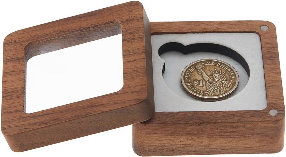 Houten Munten Opbergkoffer met Fluwelen Voering - Display Case voor Collectie van 40mm Munten