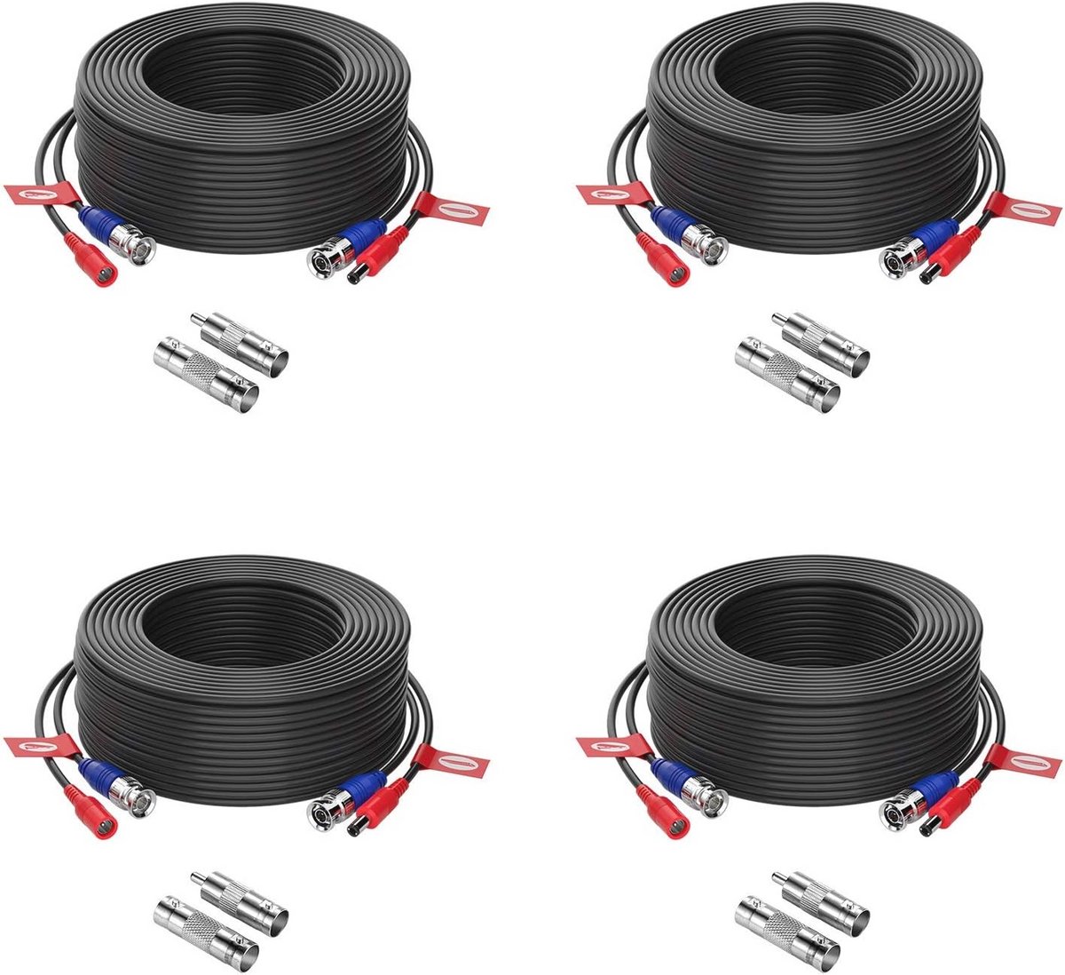 Anlapus 4X 30 Meter Video Power Cable BNC DC Extension Cable for CCTV Security Camera DVR System