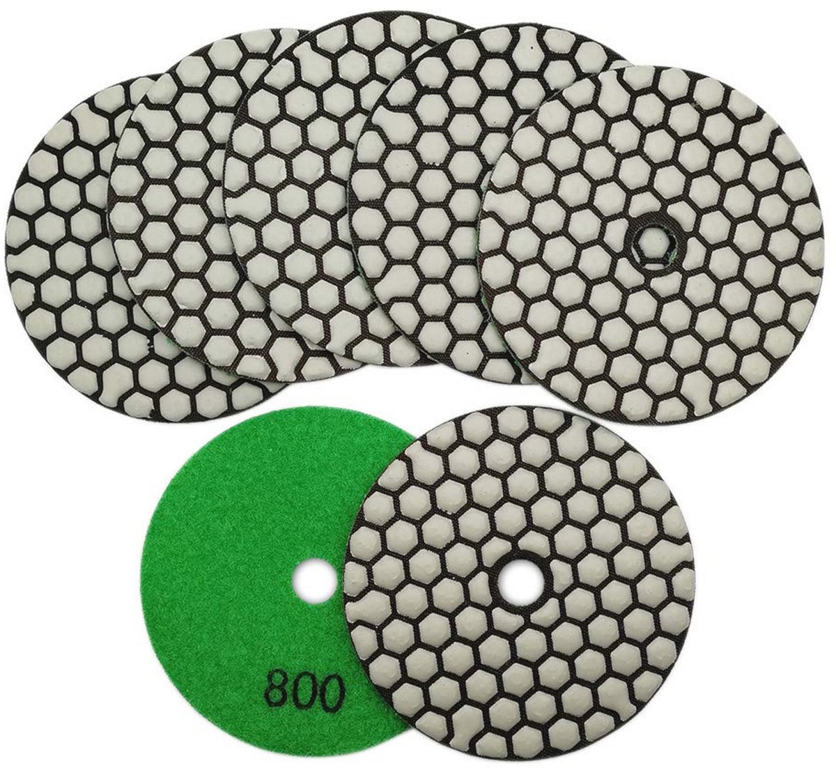Diamant Polijstpad 7 Stuks - 800 Korrel voor Droog Polijsten van Marmer, Graniet en Keramische Steen - Diameter 100 mm