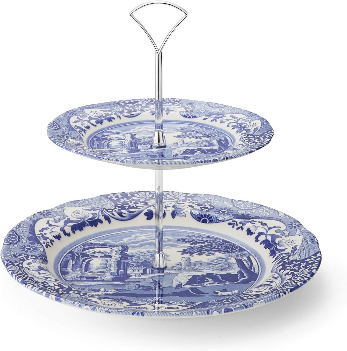 Etagère met 2 verdiepingen in blauw voor taart en gebak