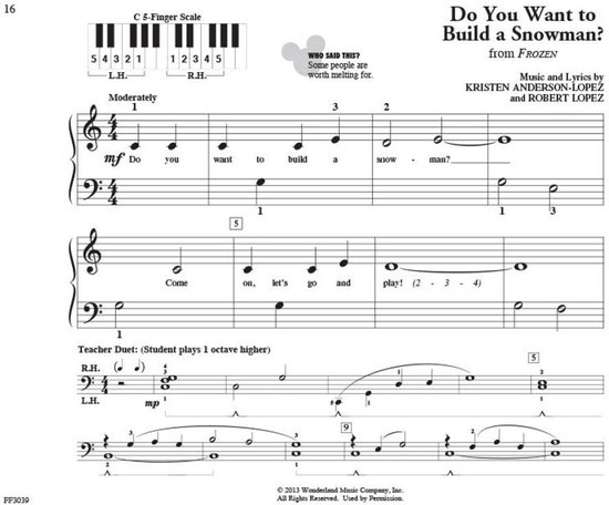 Muziekblad met de titel 'Do You Want to Build a Snowman?' uit FROZEN.