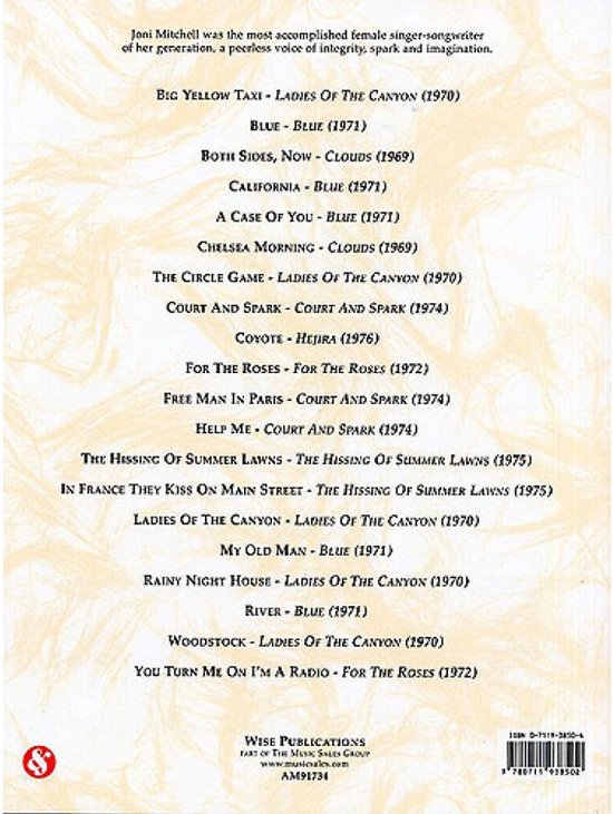Joni Mitchell 'The Very Best Of' muziekboek met songtitels en ISBN.