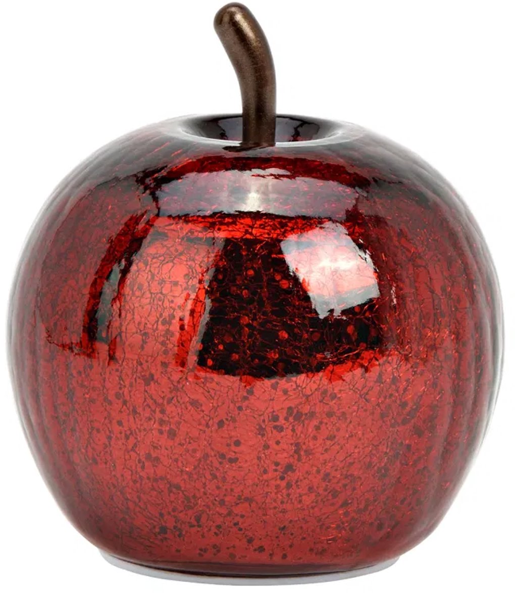 Appel met 10 LED's gemaakt van glas, metallic rood (B/H/D) 11x12x11cm met 6/18 timer op batterijen 2xAAA niet inbegrepen