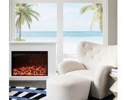 Elektrische Inbouwhaard 80x18x50 cm – Ultra-Slank Design, Realistisch Houtbrand Effect, LED Vlammen, 5 Helderheidsniveaus, Glaspaneel, Afstandsbediening, Inbouw Kaminelement