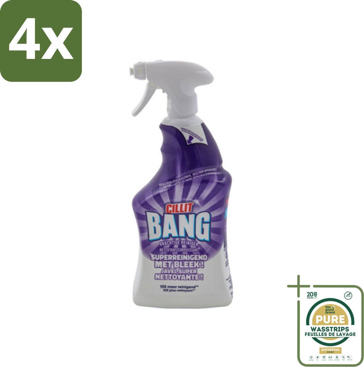 Cillit Bang – Schoonmaakspray – Bleach & Hygiëne – 750 ml - Voordeelverpakking - 4 stuks - Reinigings- en desinfecterende spray - Badkamer reinigen