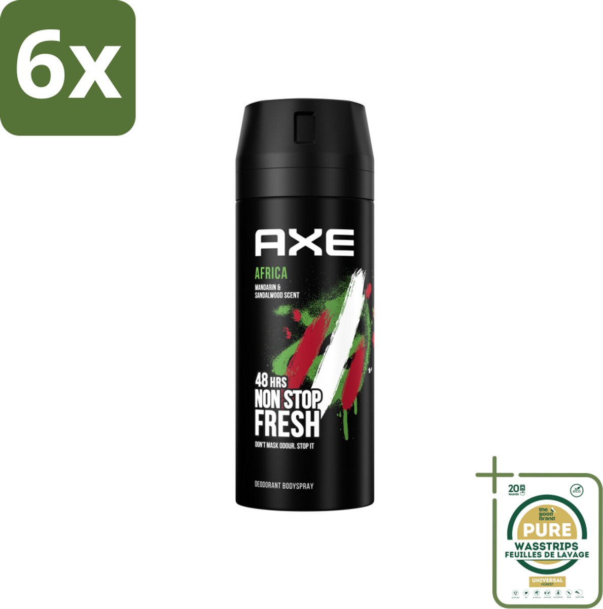 Axe – Deodorant – Africa – 150 ml - Voordeelverpakking - 6 stuks - Lichaamsgeur - Zinktechnologie