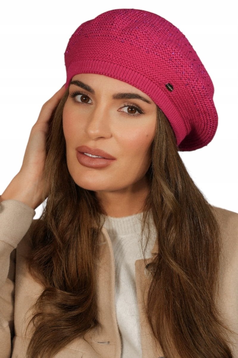 Kamea PIWONIA Beret dames - Malinowy, met pailletten, zacht gevoerd