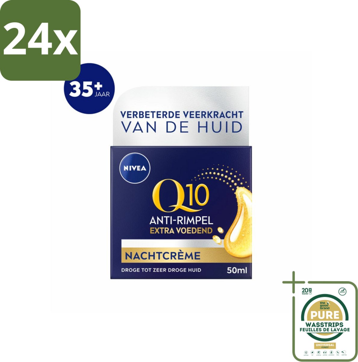 NIVEA - Nachtcrème - Q10 Extra Voedend - Voor droge huid - Anti-Rimpel - Met Creatine - 50 ml - Voordeelverpakking - 24 stuks - Droge huid - Anti-rimpelcrème