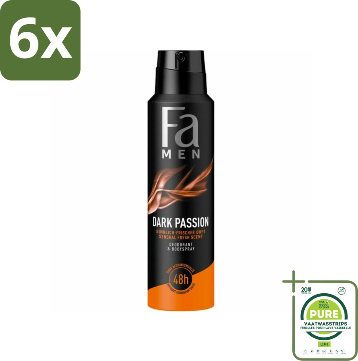 Fa – Deodorant Spray – Men Dark Passion – 150 ml - Voordeelverpakking - 6 stuks - Deodorant spray voor mannen - Krachtige geur