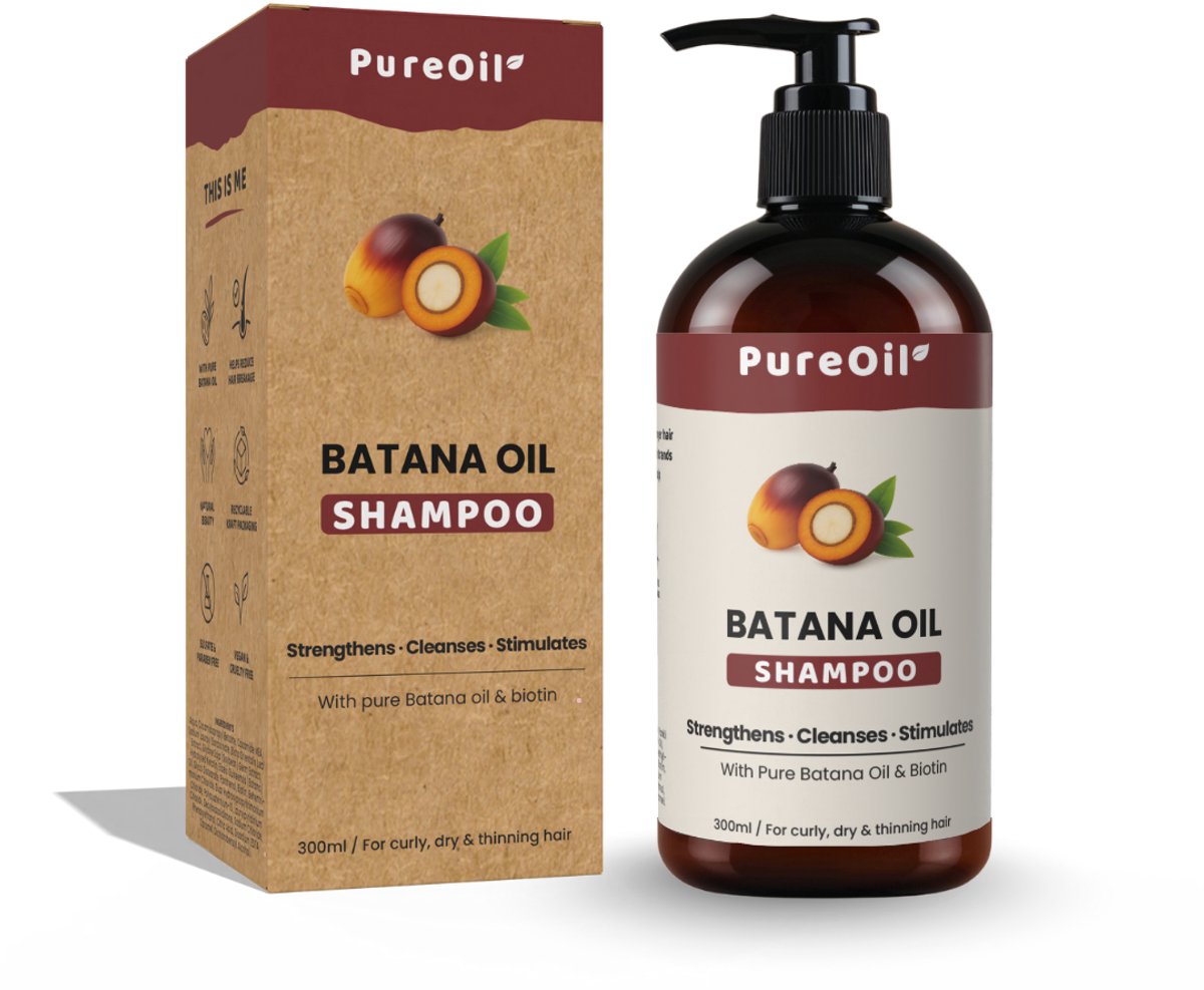 PureOil - Batana Oil Shampoo - 300ml - Haargroei & Anti Pluis - Met 100% Pure Batana Olie & Biotine - Wonderolie - Haarverzorging - Hoofdhuid - Anti Roos