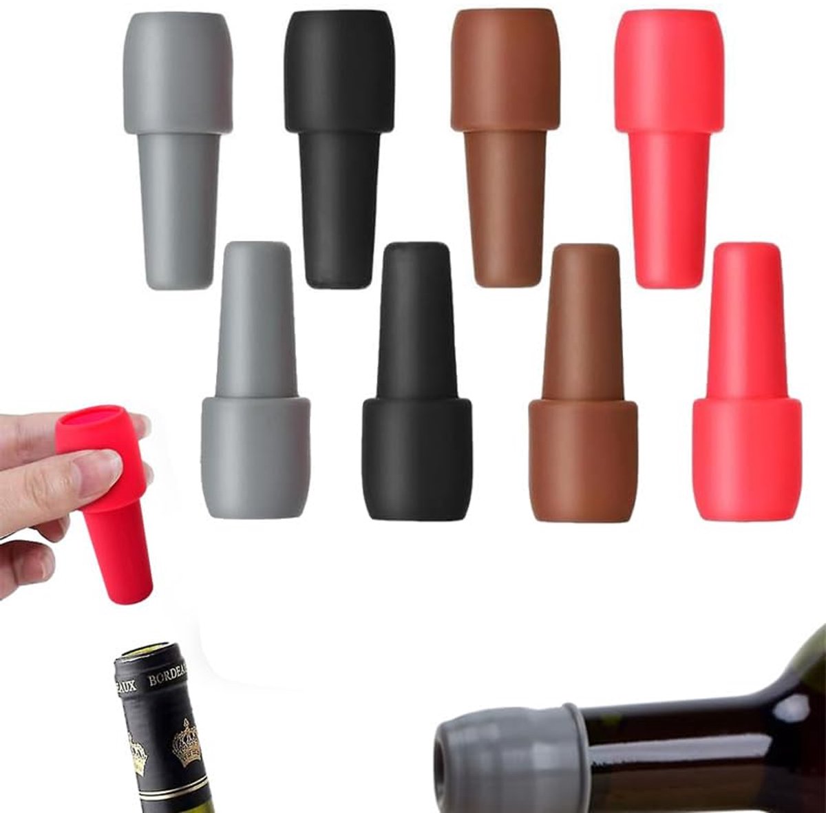 Herbruikbare mousserende wijn fles stopper, wijn stoppers voor wijn flessen, silicone wijn stopper wijn fles stopper voor bier champagne Prosecco thuisgebruik (8 stuks)