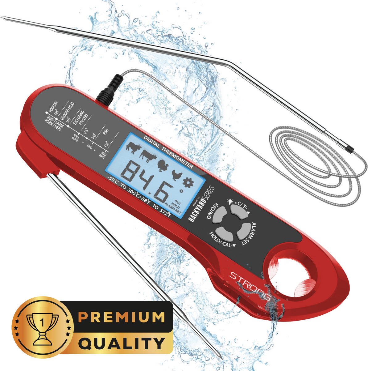 Vleesthermometer - Digitale BBQ Thermometer - Oventhermometer met Externe Sonde - Rood