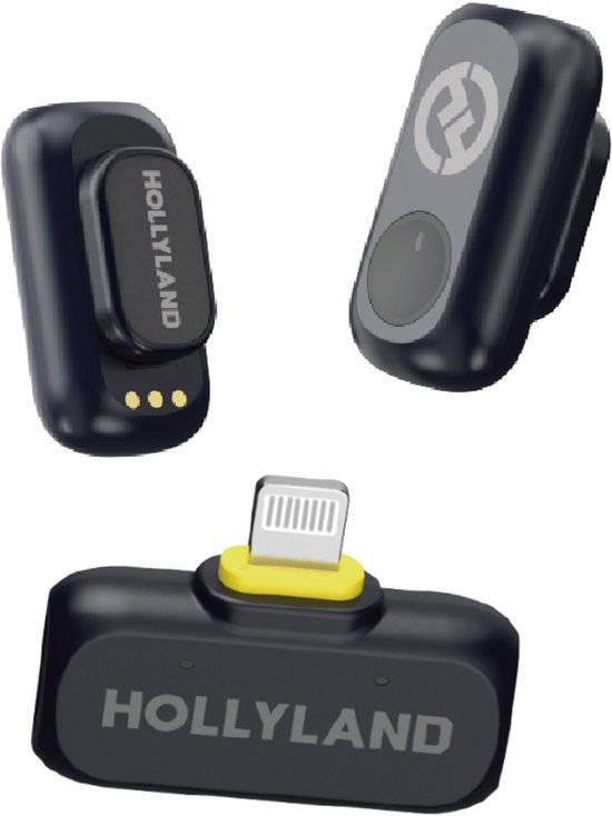 Hollyland Lark A1 Wireless Mini Microphone for iPhone 14/13/12 (2TX + Lightning RX) 48kHz/24-bit, 3-Level Intelligent Noise Cancel, Magnetic Microphone for YouTube, Podcast, Vlogging (Black)