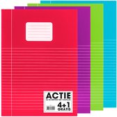 SOHO Schriften - A4 formaat - 70 grams papier - Met kantlijn - 4 kleuren - Blauw/Rood/Groen/Paars - Lijn - 80 bladzijden - 5 stuks