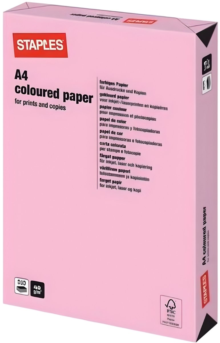 Staples Papier, A4, 80 g/m², Roze (pak 500 vel)