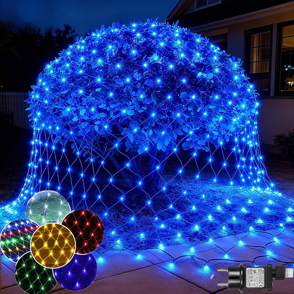 MUPOO Netverlichting Buiten Lichtnet IP44-lichtslinger Lichtnetten Blauw Licht -Net Lichtgordijn 2x3M 200LEDs - Geheugen- 8 modi-Boomverlichting -Kerstverlichting