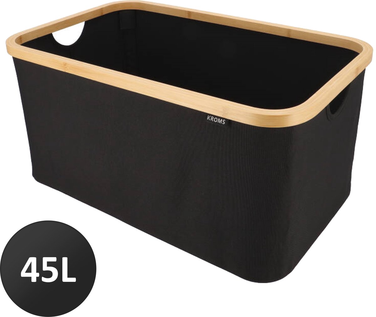 KROMS Wasmand opvouwbaar - Zwart - 45L - Laundry basket - Heupwasmand - Opvouwbare wasmand - Opbergmand