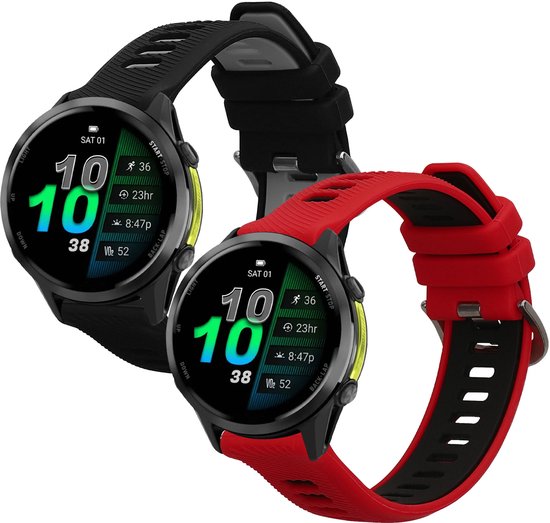 kwmobile 2x horlogebandjes geschikt voor Garmin Forerunner 970 / Forerunner 570 47mm / Venu 3 bandje - Smartwatch bandjes van TPU - Activity tracker horloge band in zwart / grijs / rood / zwart