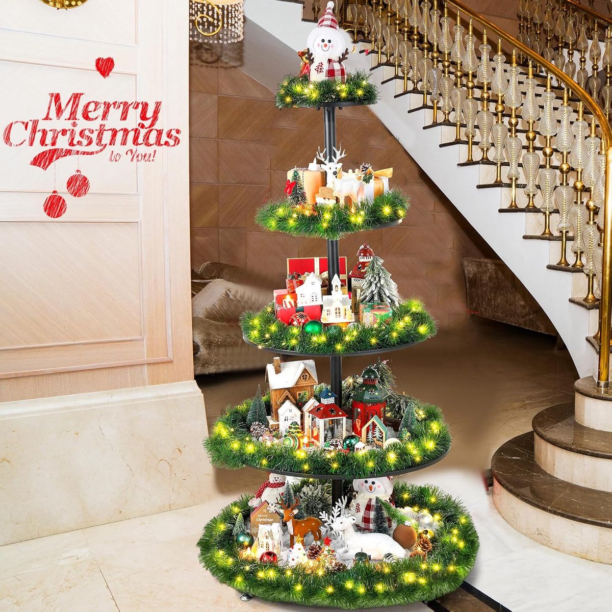 Premium 5-laags 150 cm metalen - cm metalen kerstboomstandaard voor kerstversieringen, - Medahomestore