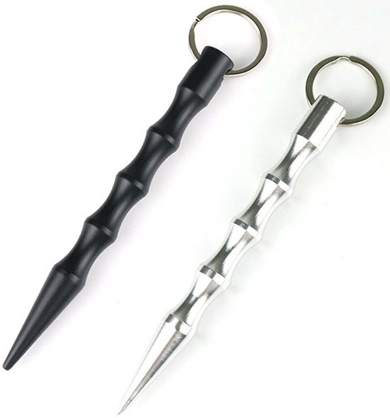 Porte-clés d'autodéfense - Lot de 2 - Porte-clés Defense - Pointu - Argent/ Zwart