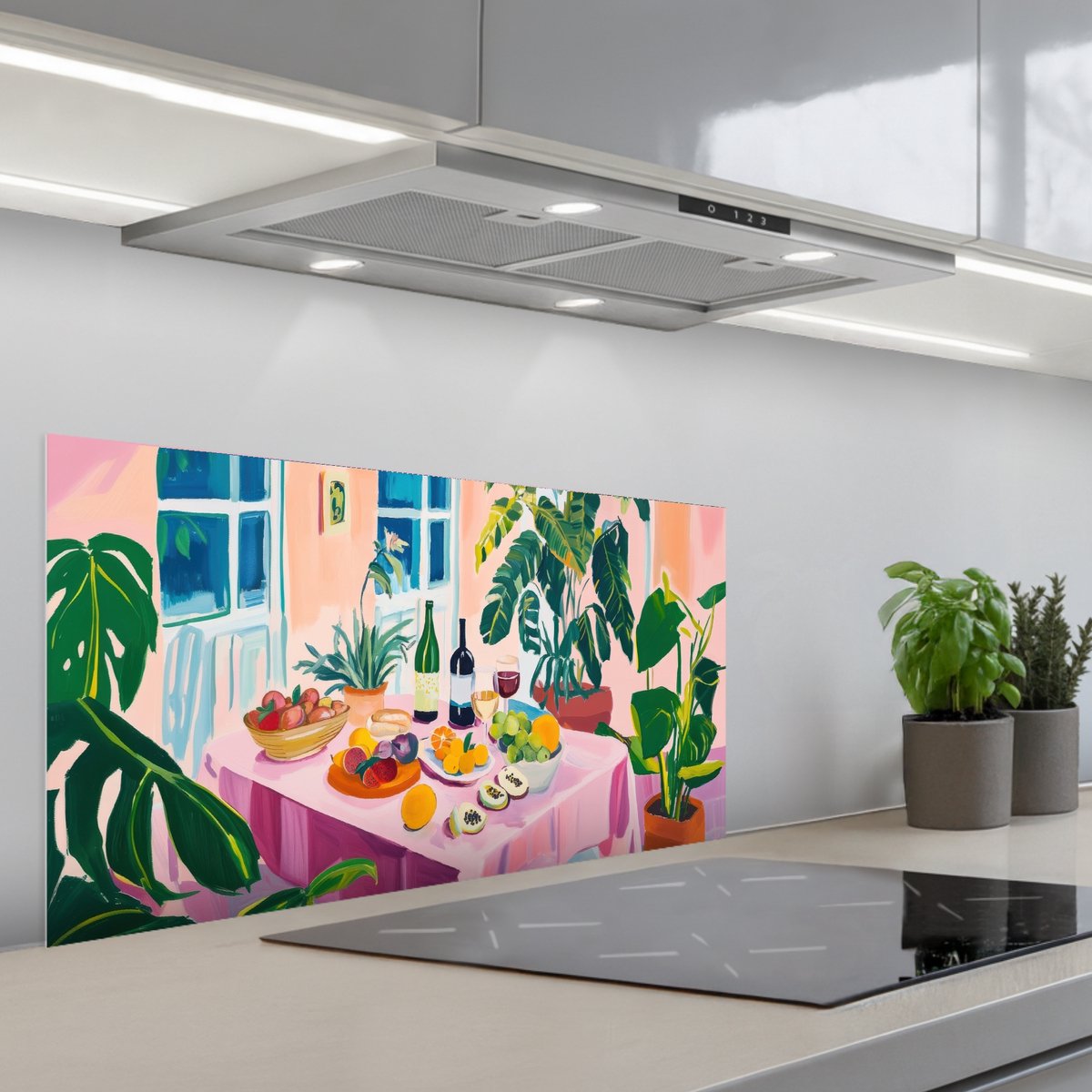 Spatscherm 90x45 cm - Zelfklevende achterwand Tafel - Wijn - Fruit - Keuken muurbeschermer - Spatwand fornuis